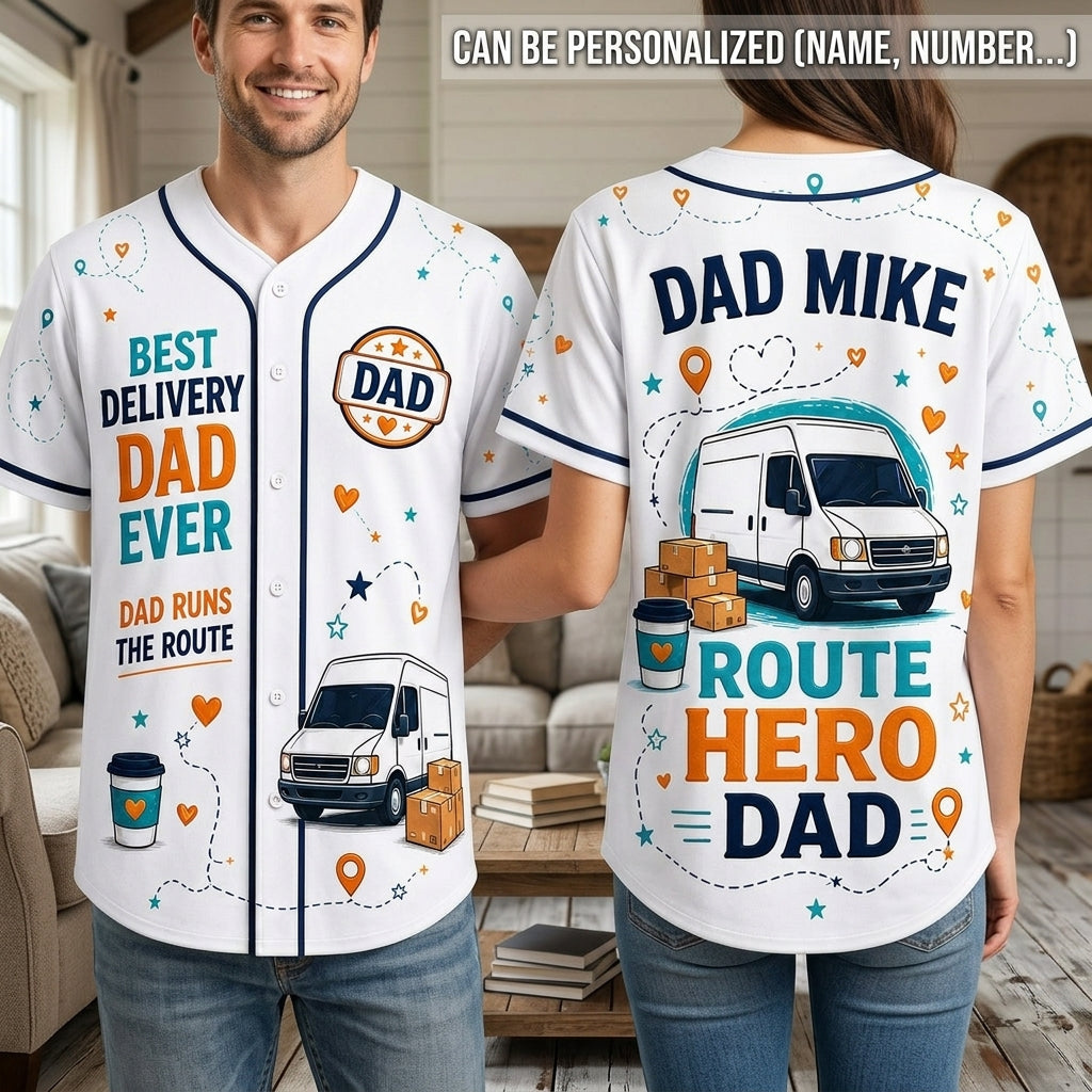 Personalized Delivery Driver Dad Baseball Jersey - Custom Name Route Hero Best Delivery Dad Ever Shirt