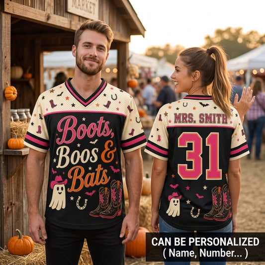 Personalized Boots Boos & Bats Halloween Football Jersey - Custom Name & Number Cowgirl Ghost Western Shirt