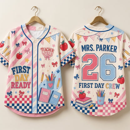 Personalized Teacher Baseball Jersey - Custom First Day Ready Back to School Crew Shirt for Educators