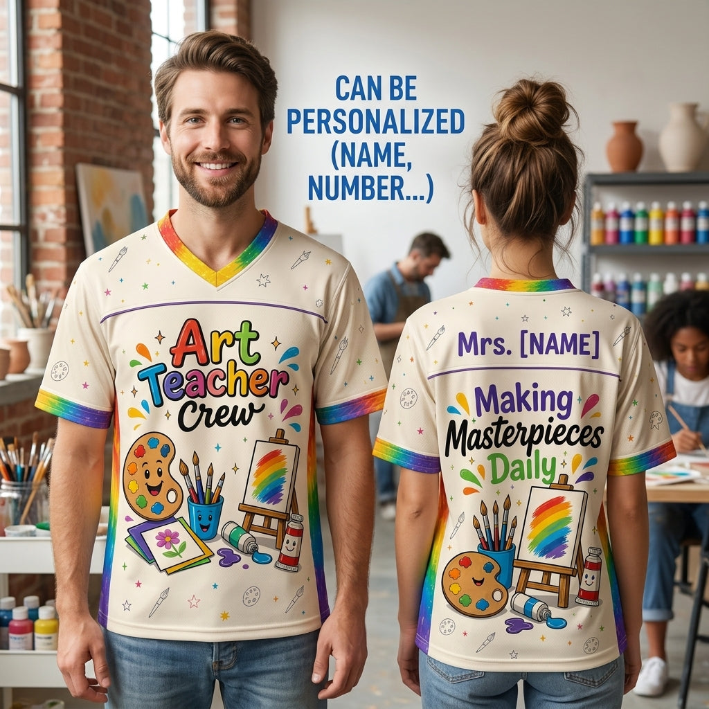 Personalized Art Teacher Crew Football Jersey - Custom Name Gift for Art Educators & School Staff