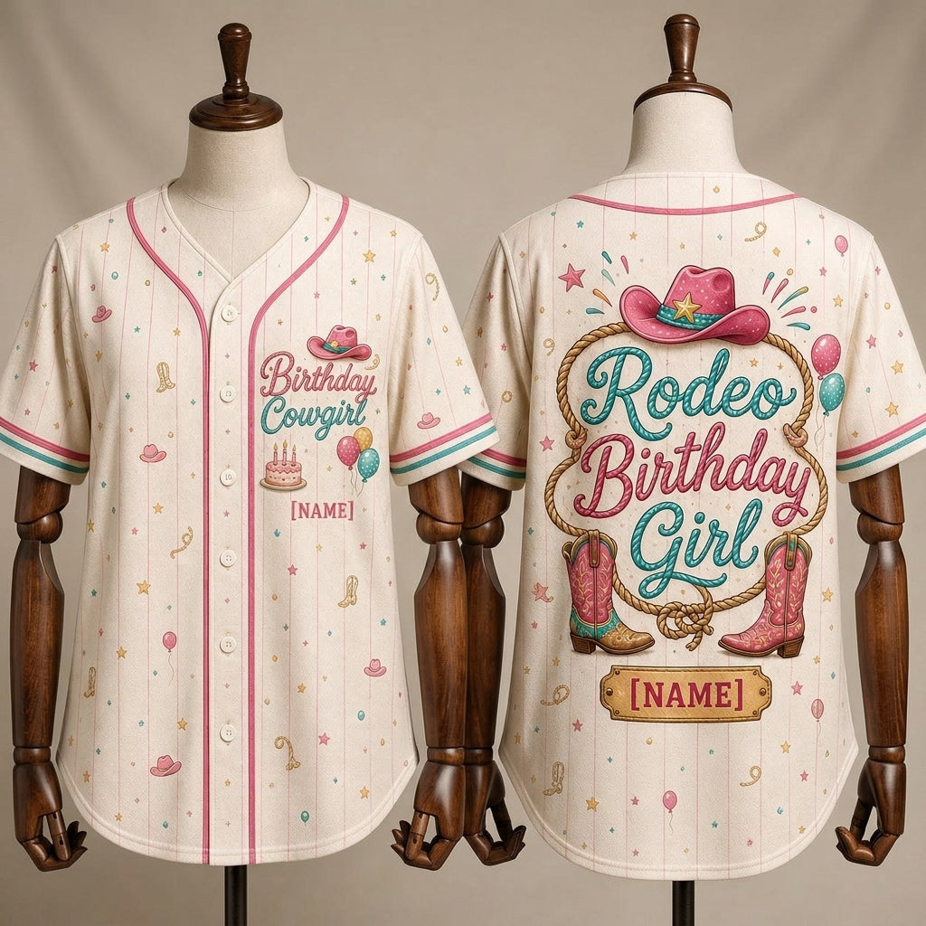 Personalized Rodeo Birthday Girl Baseball Jersey - Custom Name Cowgirl Western Theme Birthday Shirt