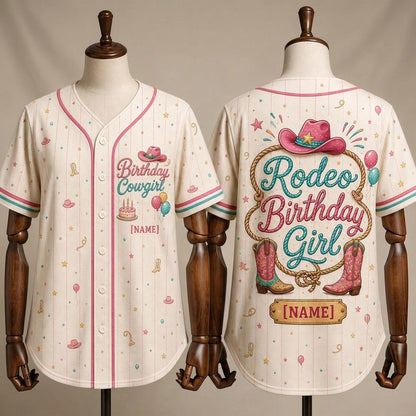Personalized Rodeo Birthday Girl Baseball Jersey - Custom Name Cowgirl Western Theme Birthday Shirt