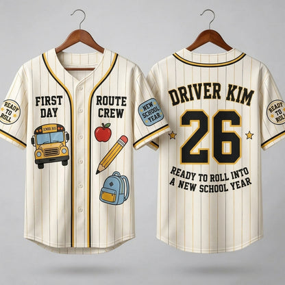 Personalized School Bus Driver Baseball Jersey - Custom Name & Number Route Crew Back to School Apparel