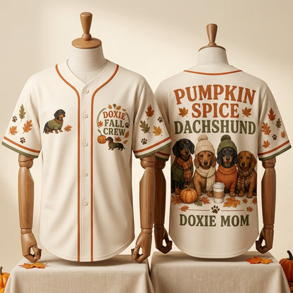 Personalized Pumpkin Spice Dachshund Baseball Jersey - Doxie Mom Fall Crew Autumn Shirt