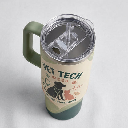 Personalized Vet Tech Week 40oz Tumbler with Handle - Custom Name Animal Care Crew Gift
