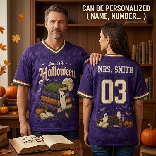 Personalized Booked For Halloween Football Jersey - Custom Name & Number Librarian Teacher Spooky Sporty Shirt