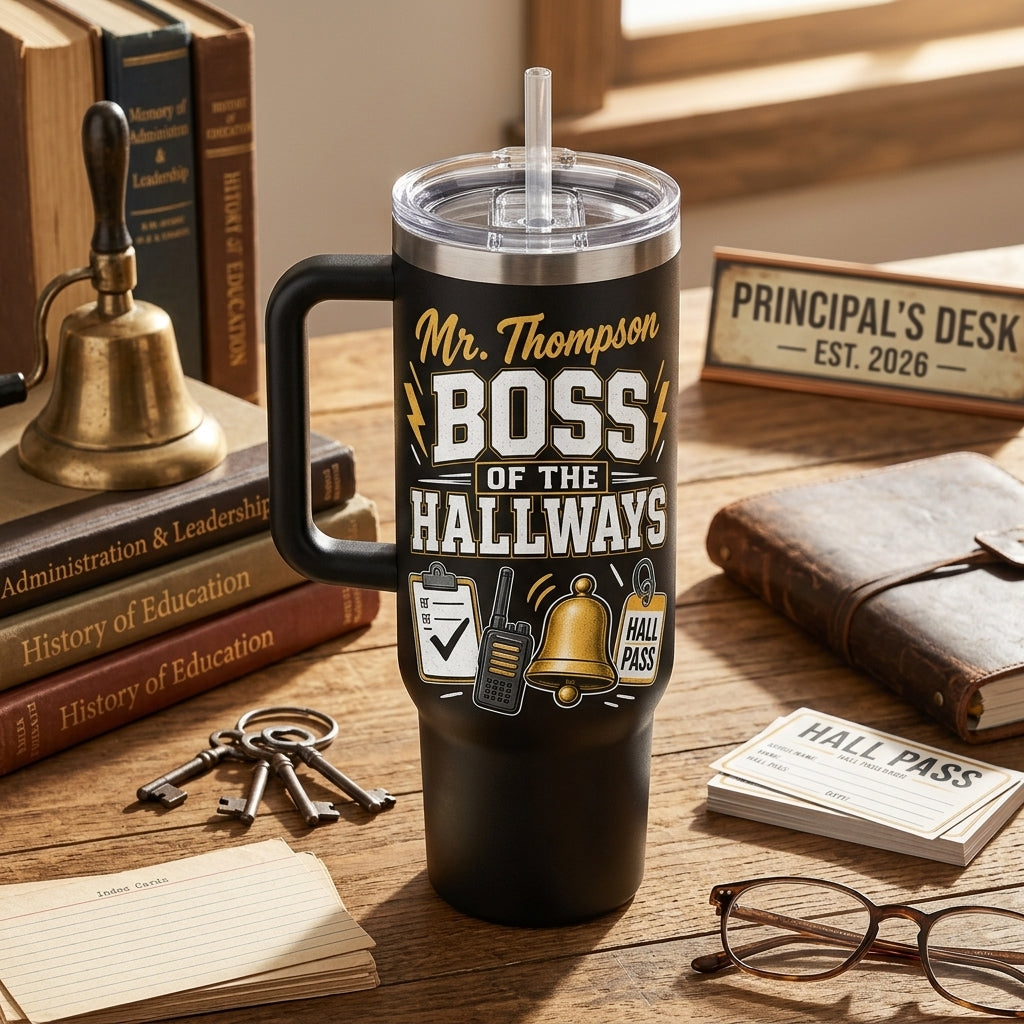 Personalized Principal Life 40oz Tumbler - Custom Name Boss of the Hallways Travel Mug