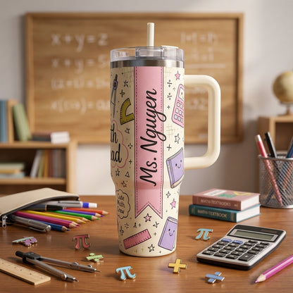 Personalized Math Squad 40oz Tumbler with Handle, Custom Name Math Teacher Gift, Cute Math Crew Travel Mug