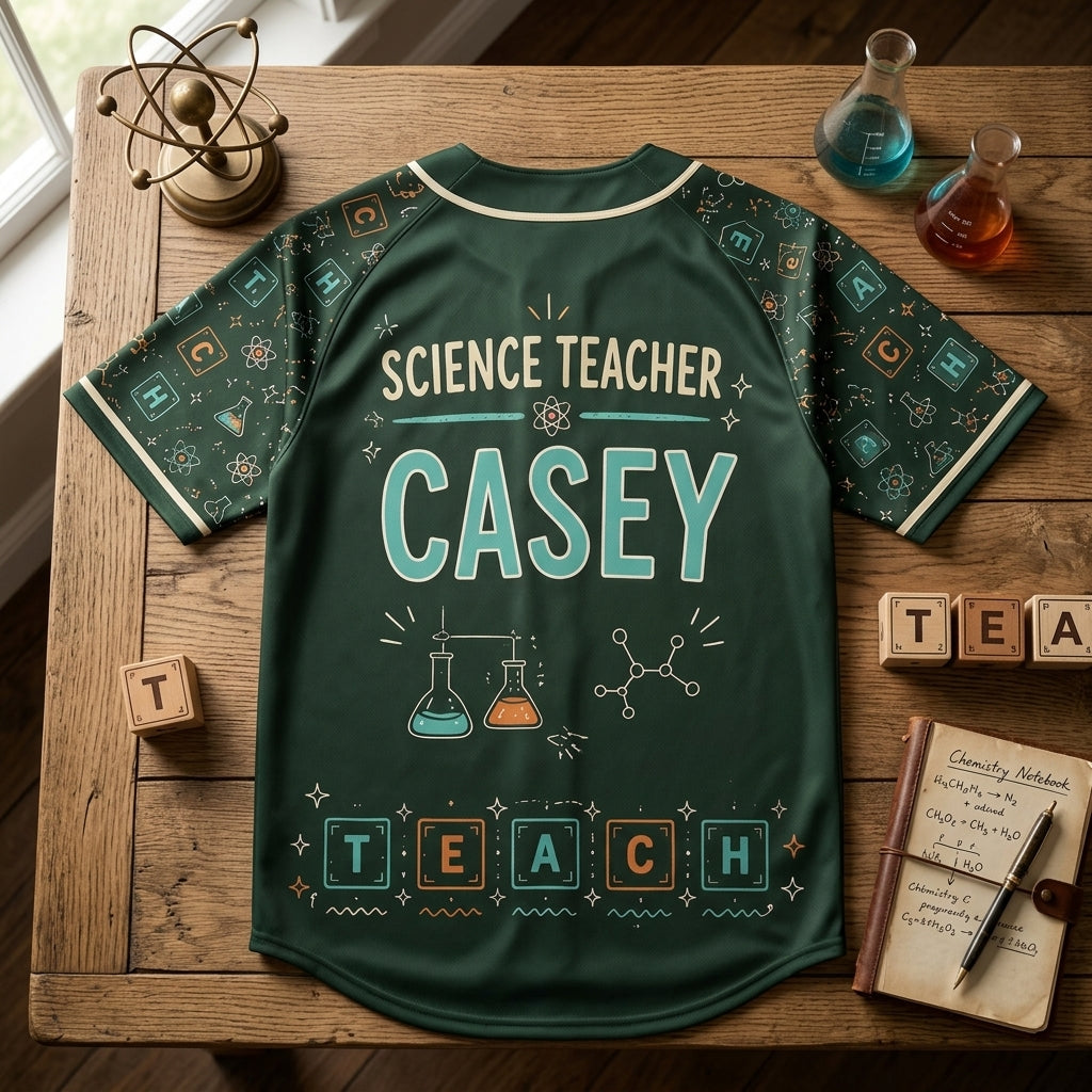 Personalized Science Teacher Baseball Jersey - Custom Name Teaching Is My Element Chemistry Shirt