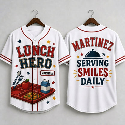 Personalized Lunch Hero Baseball Jersey - Custom Name Gift for School Cafeteria Workers & Staff