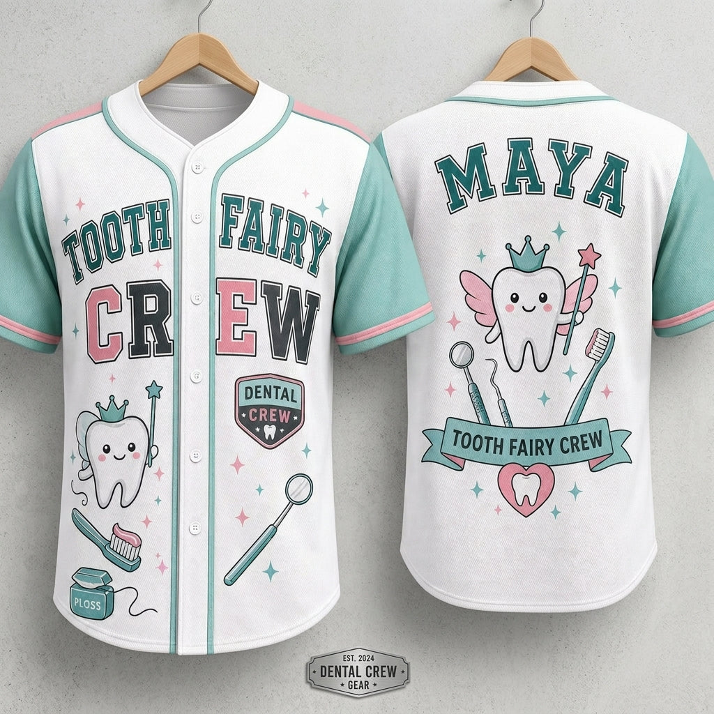 Personalized Tooth Fairy Crew Baseball Jersey - Custom Name Gift for Dental Hygienists and Dentists