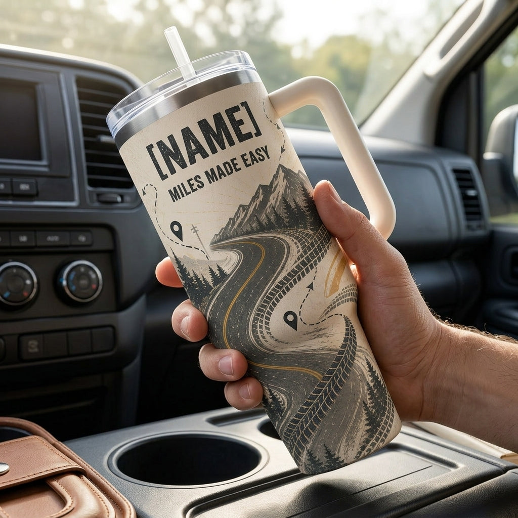 Personalized Van Driver Road Crew 40oz Tumbler with Handle - Custom Name Delivery Driver Gift