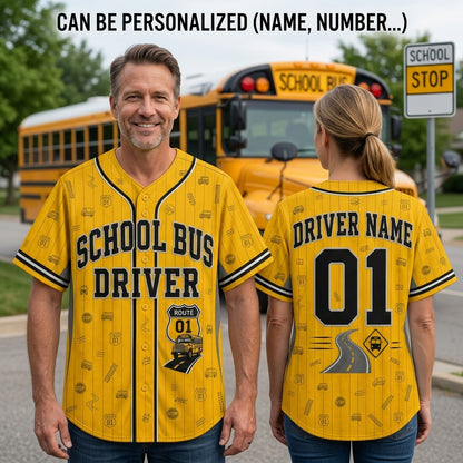 Personalized School Bus Driver Yellow Baseball Jersey - Custom Name and Number Gift for Drivers