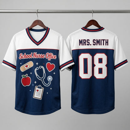 Personalized School Nurse Office Football Jersey - Custom Name & Number Hybrid Mesh Shirt