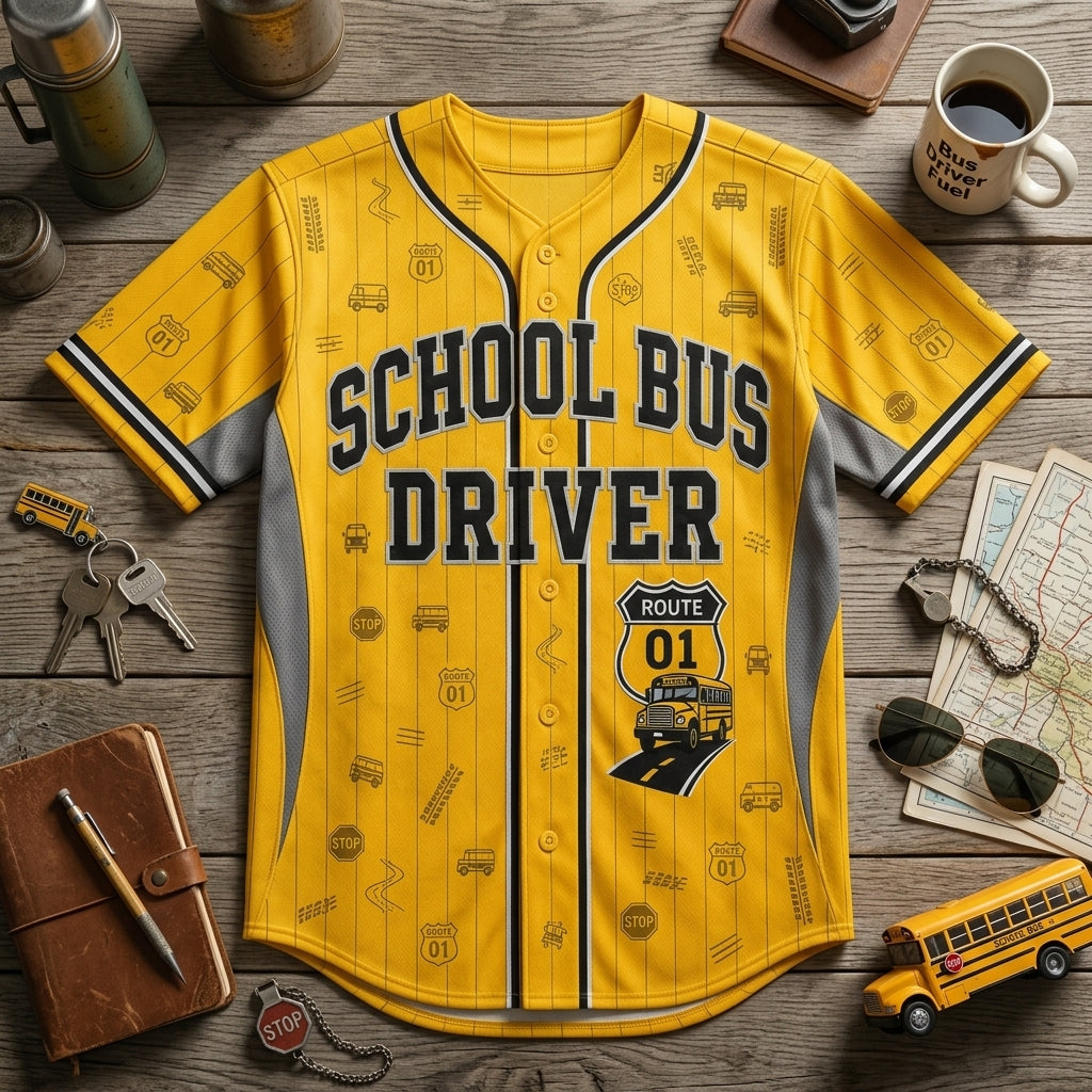 Personalized School Bus Driver Yellow Baseball Jersey - Custom Name and Number Gift for Drivers