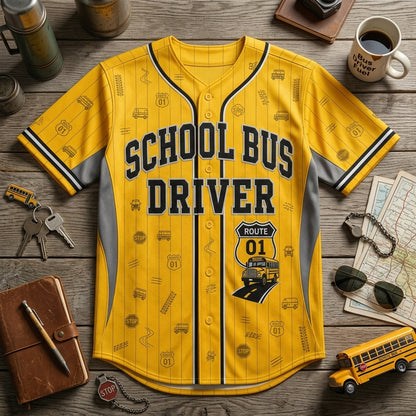 Personalized School Bus Driver Yellow Baseball Jersey - Custom Name and Number Gift for Drivers