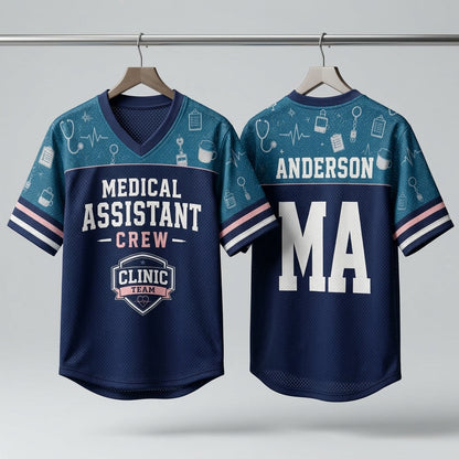 Personalized Medical Assistant Crew Football Jersey - Custom Name Healthcare Clinic Team Hybrid Mesh Shirt - football jersey product view 3