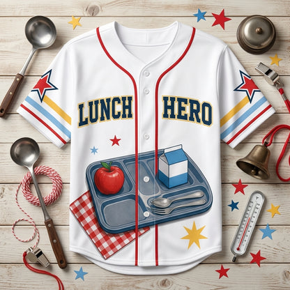 Personalized Lunch Hero Cafeteria Crew Baseball Jersey - Custom Name School Nutrition Staff Appreciation Uniform - baseball jersey product view 4