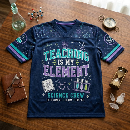Personalized Science Teacher Football Jersey - Custom Name Science Crew Navy Hybrid Mesh Sports Shirt