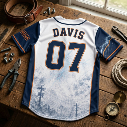 Personalized Pole Top Crew Lineman Baseball Jersey - Custom Name and Number Utility Worker Storm Ready Shirt product view 5