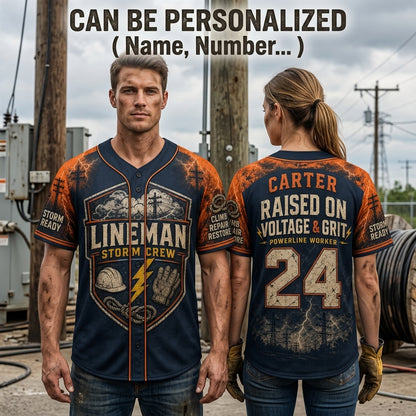 Personalized Lineman Storm Crew Baseball Jersey - Custom Name & Number Powerline Worker Gift