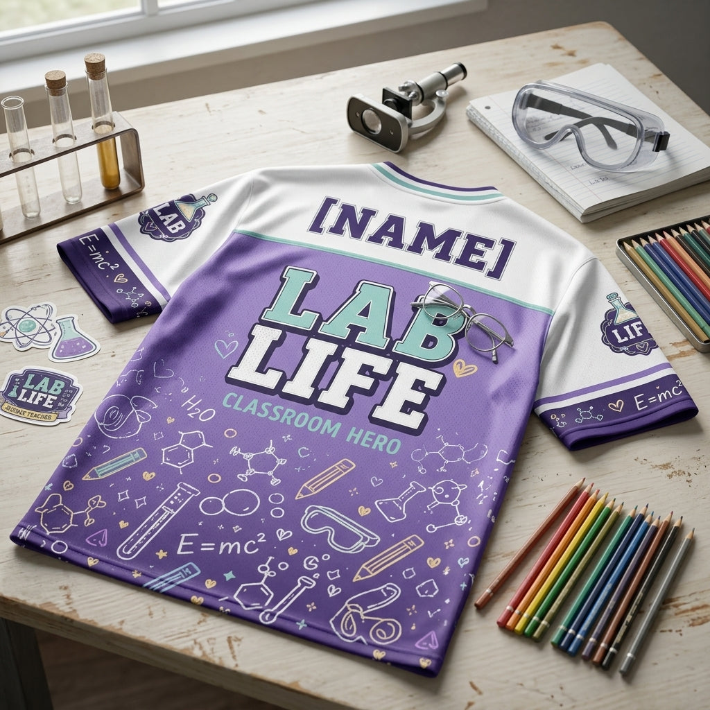 Personalized Science Teacher Lab Life Football Jersey - Custom Name and Room Number Mesh Athletic Shirt