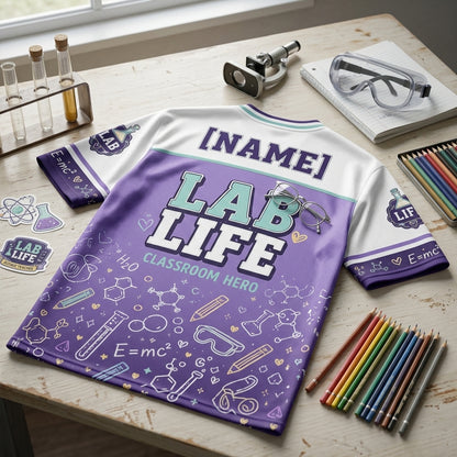 Personalized Science Teacher Lab Life Football Jersey - Custom Name and Room Number Mesh Athletic Shirt