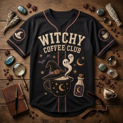 Personalized Witchy Coffee Club Baseball Jersey - Spooky Vibes Halloween Custom Name and Number Sportswear product view 4