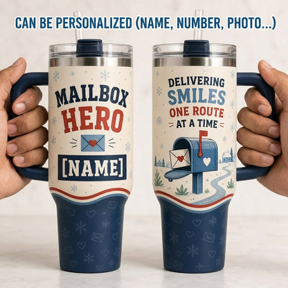 Personalized Mailbox Hero 40oz Tumbler with Handle - Custom Name Gift for Mail Carrier & Postal Worker