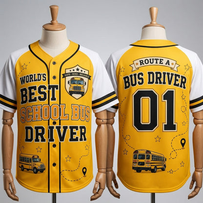 Personalized World's Best School Bus Driver Baseball Jersey - Custom Route Name and Number Athletic Shirt