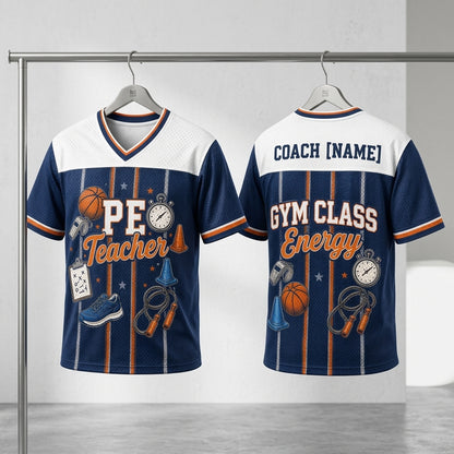 Personalized PE Teacher Football Jersey - Custom Name Coach Gym Class Energy Shirt