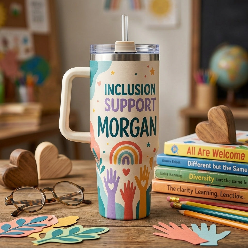 Personalized Inclusion Support Para 40oz Tumbler with Handle, Custom Name Special Education Teacher Gift