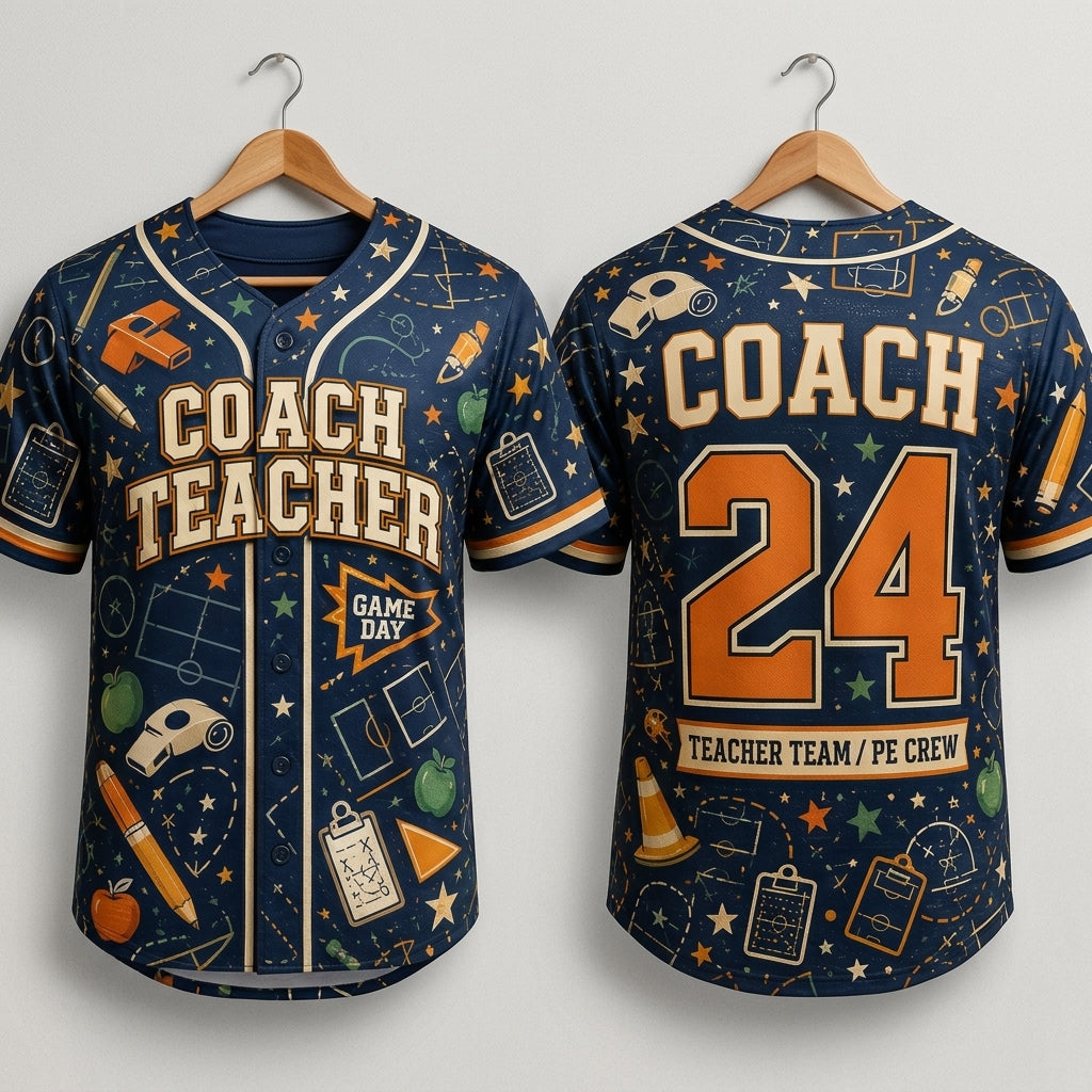 Personalized Coach Teacher Baseball Jersey - Custom Name and Number PE Crew Athletic Shirt