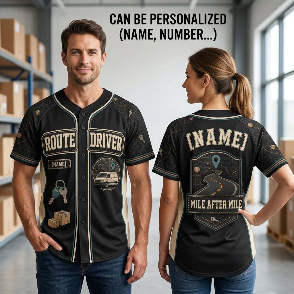 Personalized Route Driver Baseball Jersey - Custom Name Delivery Professional Gift Shirt - baseball jersey product view 2