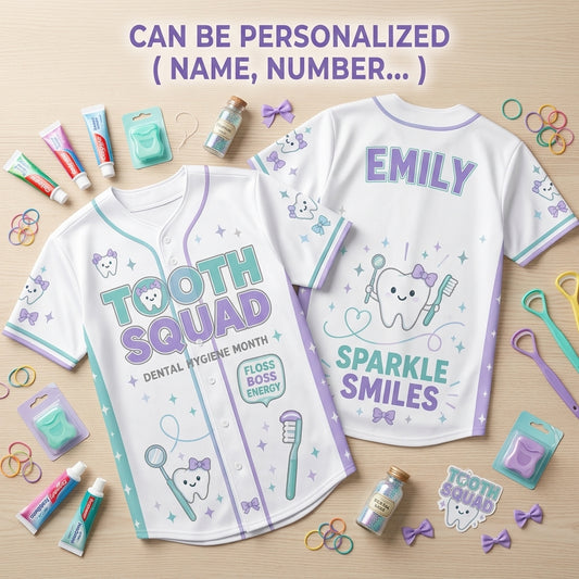 Personalized Tooth Squad Baseball Jersey Custom Name Dental Hygienist Gift Sparkle Smiles Jersey