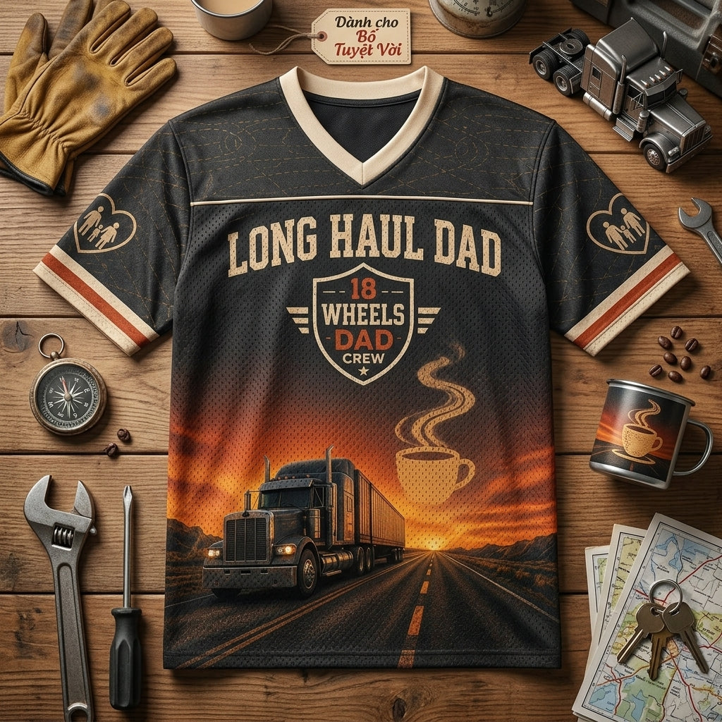 Personalized Long Haul Dad Trucker Football Jersey - Custom Name & Number Mesh Sportswear Gift