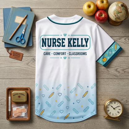 Personalized School Nurse Baseball Jersey - Custom Name Back to School Crew Athletic Shirt