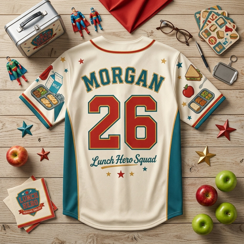 Personalized Lunch Hero Baseball Jersey - Custom Name & Number Gift for School Cafeteria Workers