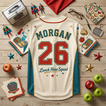 Personalized Lunch Hero Baseball Jersey - Custom Name & Number Gift for School Cafeteria Workers