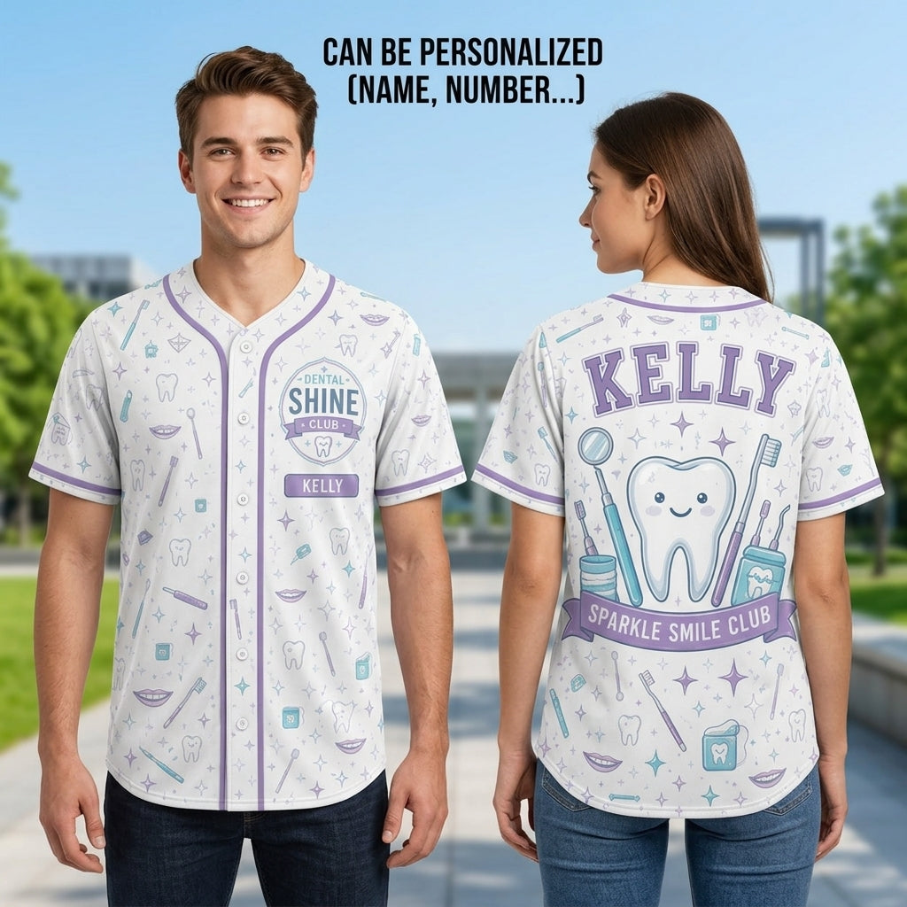 Personalized Dental Shine Club Baseball Jersey Custom Name Sparkle Smile Club Jersey for Dental Professionals