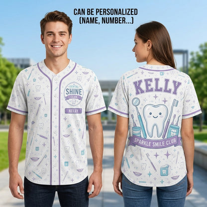 Personalized Dental Shine Club Baseball Jersey Custom Name Sparkle Smile Club Jersey for Dental Professionals