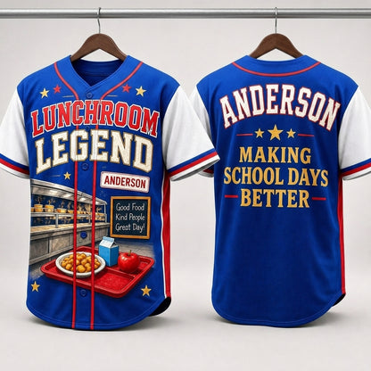 Personalized Lunchroom Legend Baseball Jersey - Custom Name School Cafeteria Worker Gift