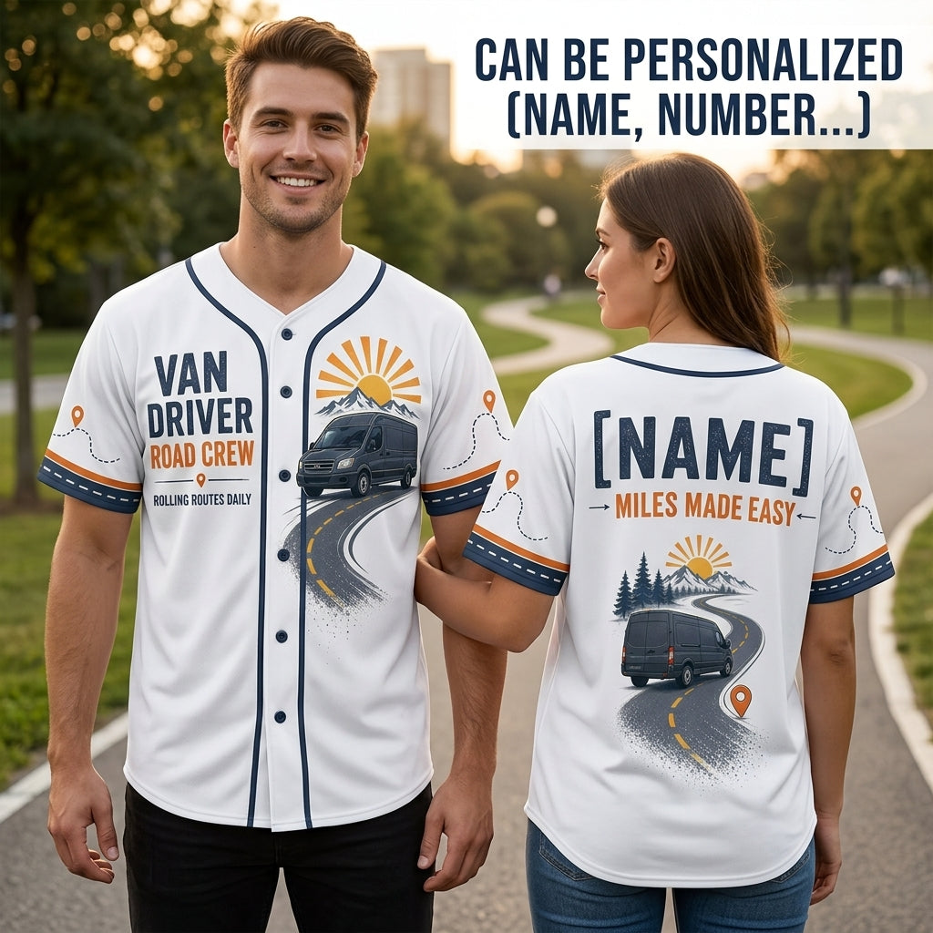 Personalized Van Driver Road Crew Baseball Jersey - Custom Name Delivery Driver Gift
