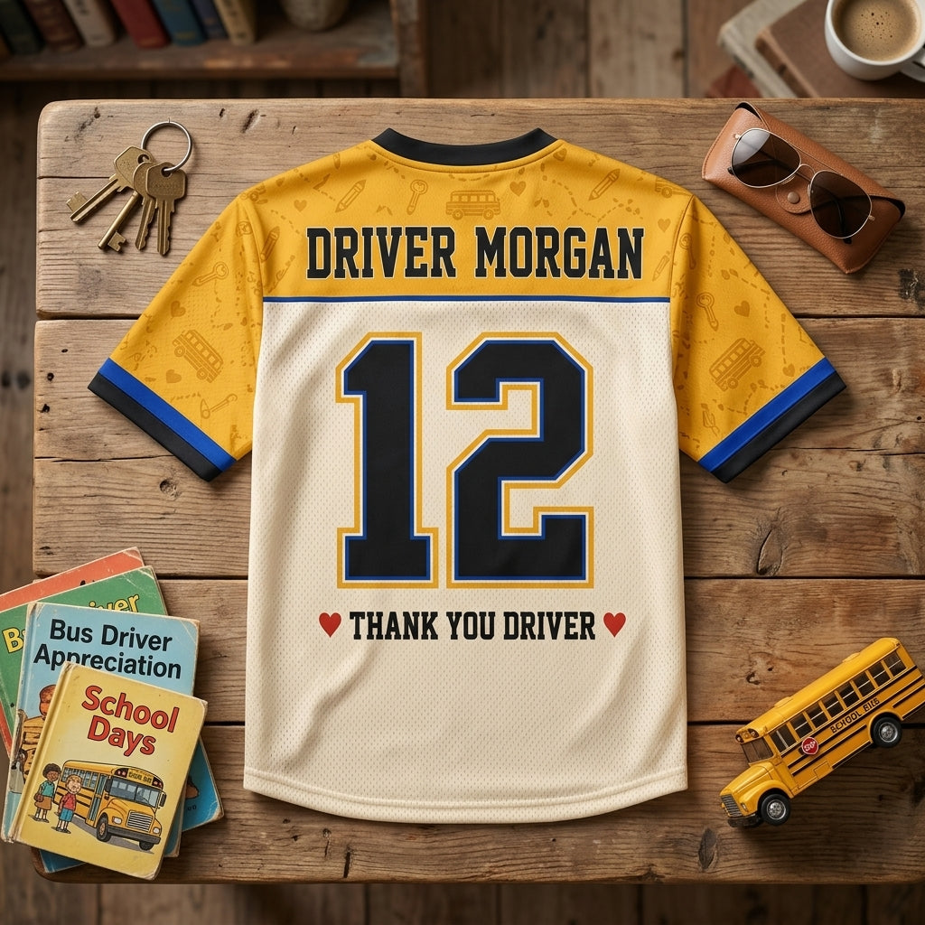 Personalized School Bus Driver Football Jersey - Custom Name and Number Gift for Best Driver On The Route