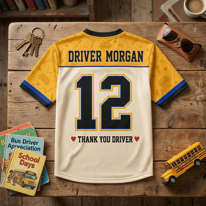 Personalized School Bus Driver Football Jersey - Custom Name and Number Gift for Best Driver On The Route