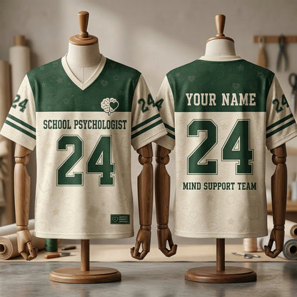 Personalized School Psychologist Mesh Football Jersey - Custom Name Mind Support Team Athletic Apparel