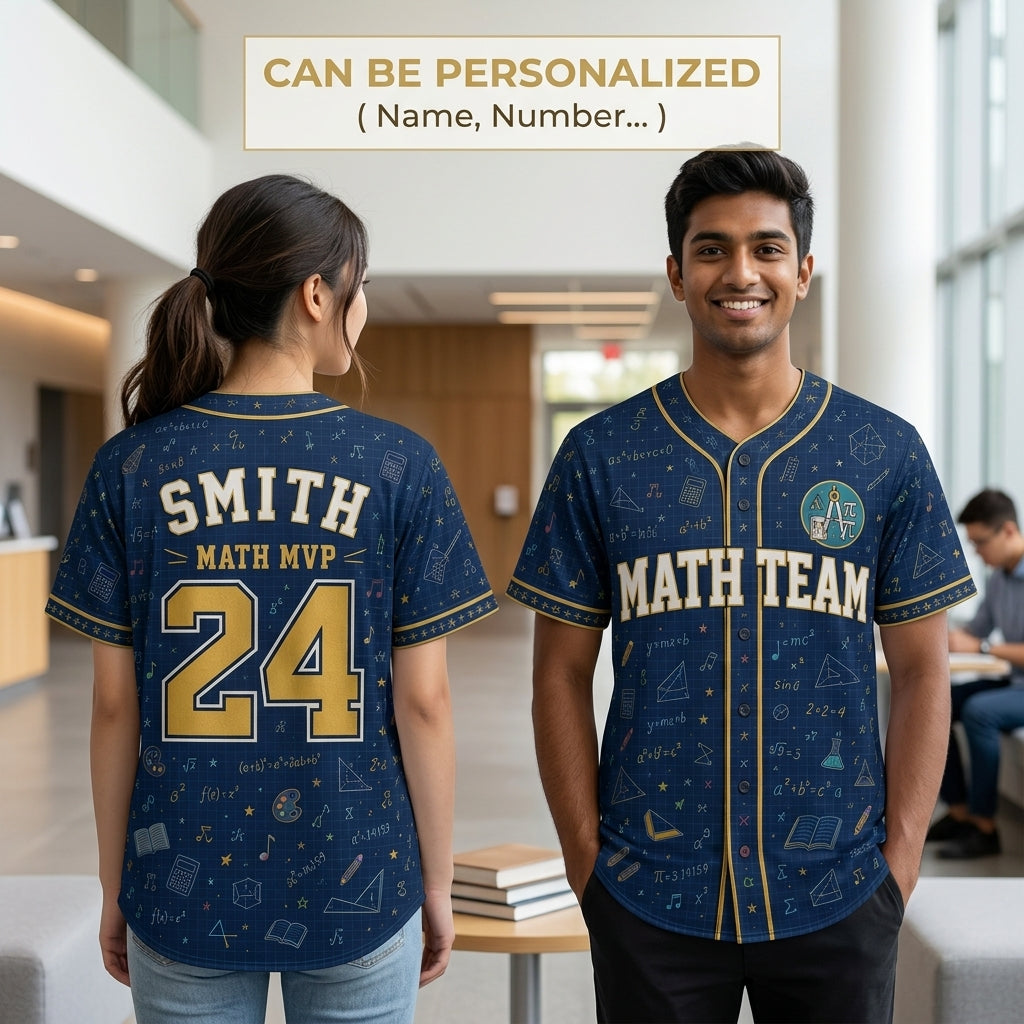 Personalized Math Team Baseball Jersey - Custom Name & Number Math MVP Jersey for Students & Teachers