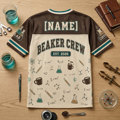 Personalized Caffeine & Curiosity Science Dept Jersey - Custom Name Beaker Crew Football Jersey