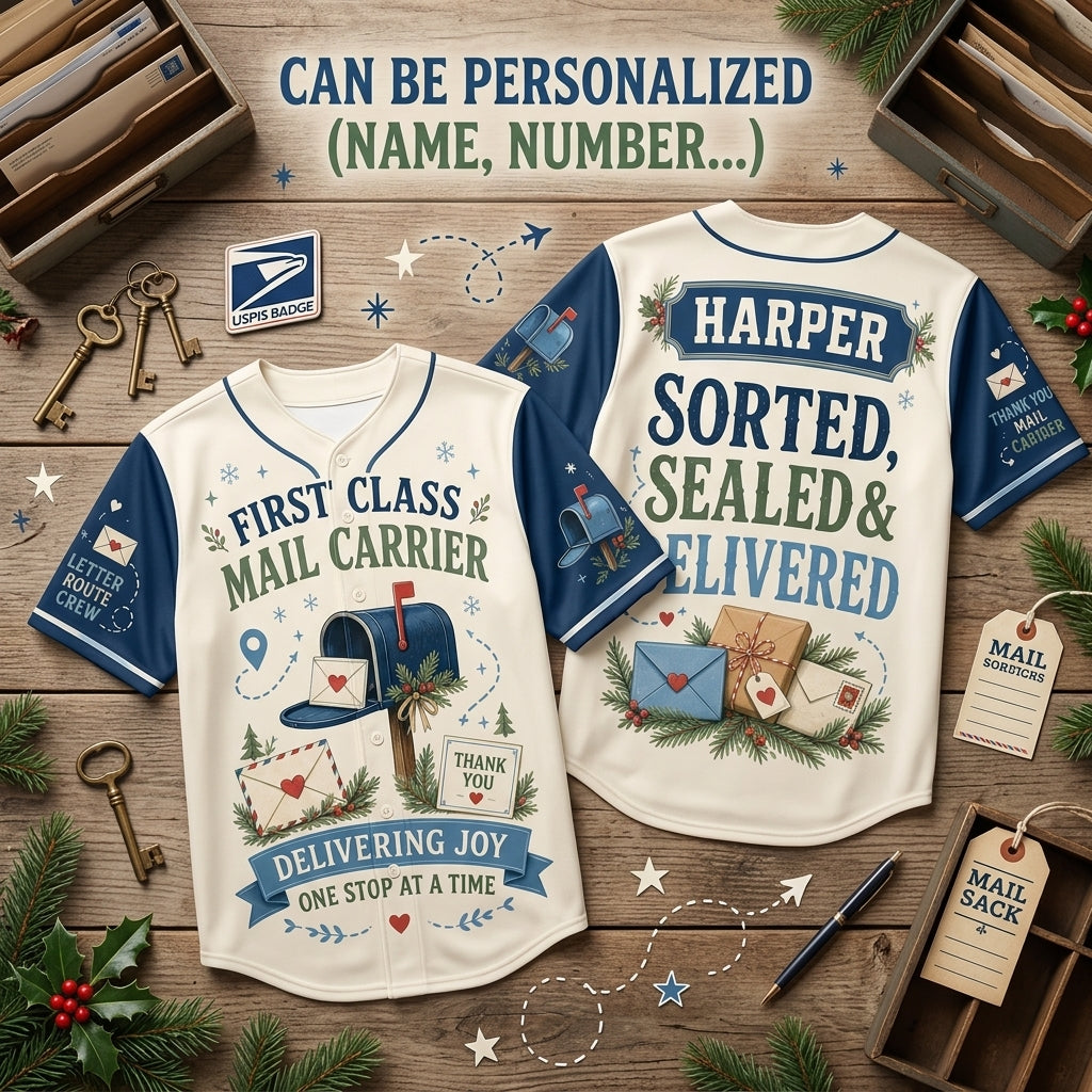 Personalized First Class Mail Carrier Baseball Jersey - Custom Name Postal Worker Gift
