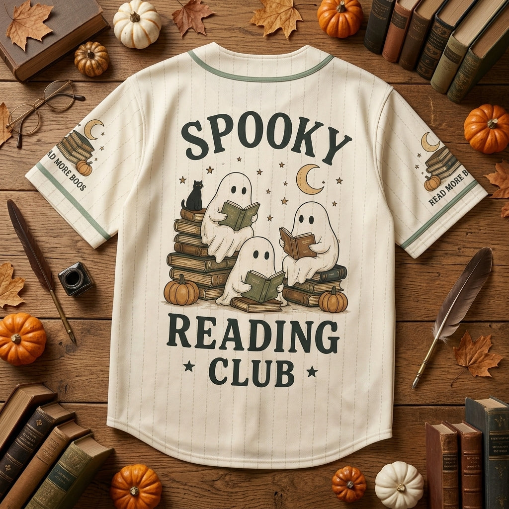 Spooky Reading Club Ghost Book Club Baseball Jersey - Aesthetic Read More Boos Halloween Gift for Book Lovers